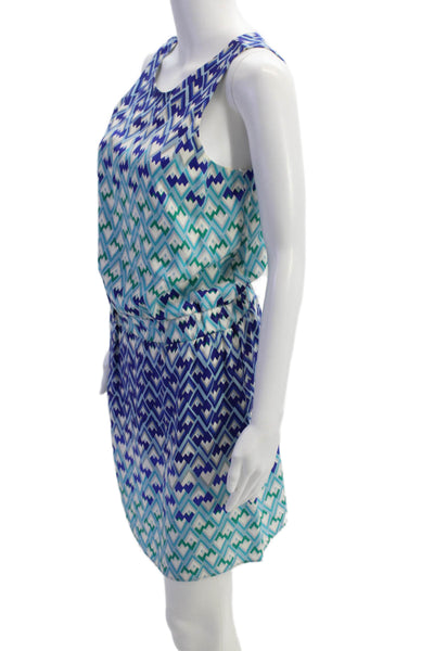 Nell Womens Silk Geometric Print Sleeveless Back Cutout Detail Dress Blue Size 4