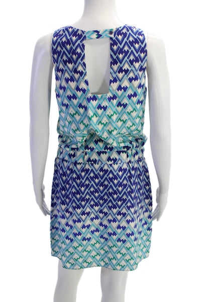 Nell Womens Silk Geometric Print Sleeveless Back Cutout Detail Dress Blue Size 4