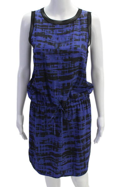 Vince Womens Silk Crew Neck Drawstring Waist Sleeveless Mini Dress Blue Size S