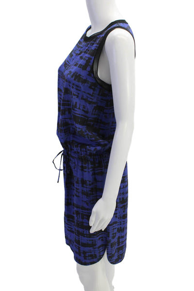 Vince Womens Silk Crew Neck Drawstring Waist Sleeveless Mini Dress Blue Size S