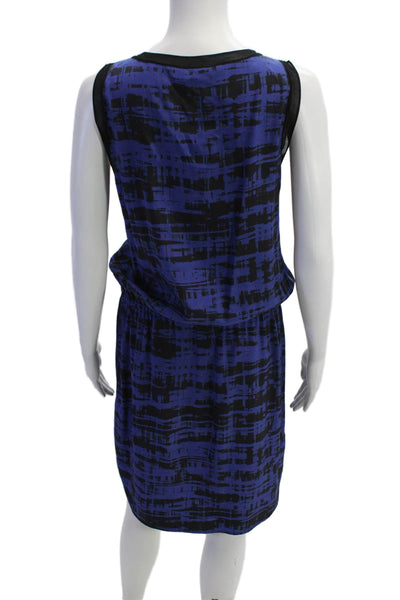 Vince Womens Silk Crew Neck Drawstring Waist Sleeveless Mini Dress Blue Size S