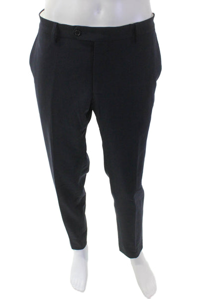 Tombolini Mens Wool Straight Leg Zip Fly Tailored Dress Pants Navy Blue Size 34