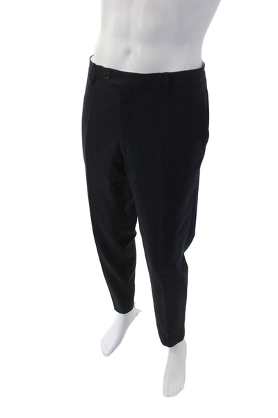 Tombolini Mens Wool Straight Leg Zip Fly Tailored Dress Pants Navy Blue Size 34