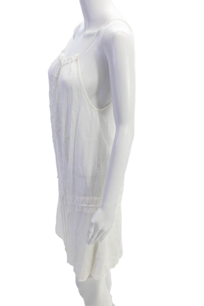 Vix Paula Hermanny Womens Sleeveless Gathered Embroidered Blouse White Size S