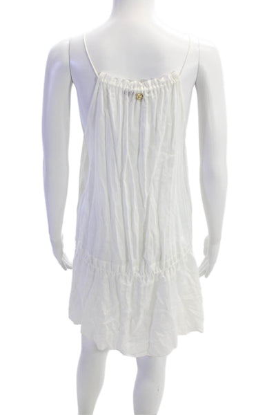Vix Paula Hermanny Womens Sleeveless Gathered Embroidered Blouse White Size S