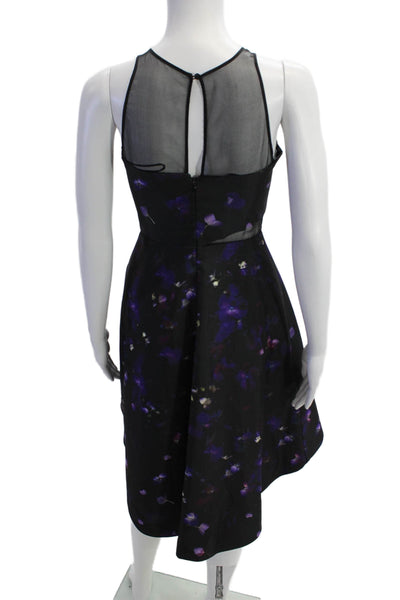 Nha Khanh Womens Floral Print Sleeveless Sheer Panel Detail Dress Black Size 2