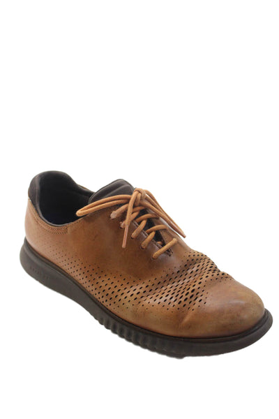 Cole Haan Mens Lace Up Laser Cut Low Top Leather Sneakers Brown Size 7.5W