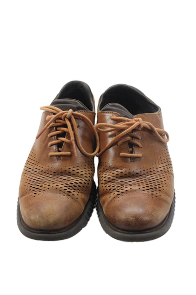 Cole Haan Mens Lace Up Laser Cut Low Top Leather Sneakers Brown Size 7.5W