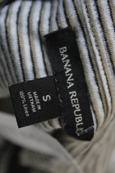Banana Republic Mens Button Front Collared Striped Linen Shirt White Brown Small