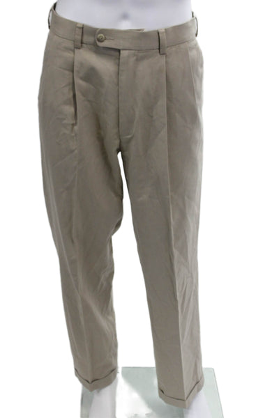 Perry Ellis Mens Zipper Fly Pleated Straight Leg Cuffed Pants Brown Size 32x32