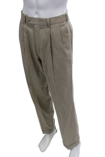 Perry Ellis Mens Zipper Fly Pleated Straight Leg Cuffed Pants Brown Size 32x32