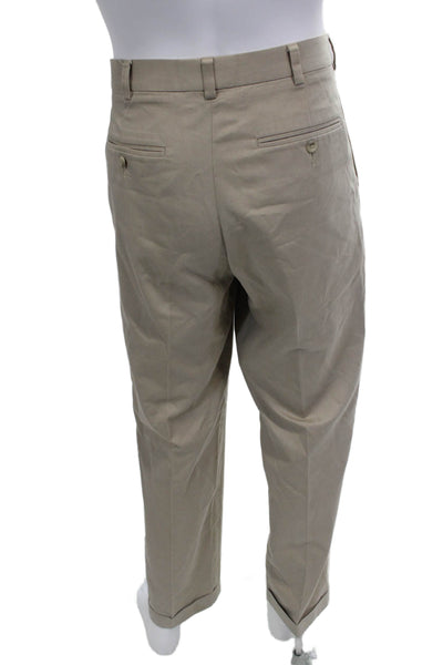 Perry Ellis Mens Zipper Fly Pleated Straight Leg Cuffed Pants Brown Size 32x32