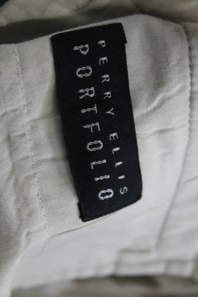 Perry Ellis Mens Zipper Fly Pleated Straight Leg Cuffed Pants Brown Size 32x32