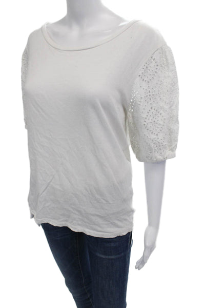 philosophy Womens Eyelet Short Sleeves Tee Shirt White Cotton Size Small