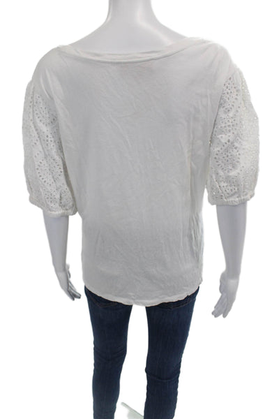 philosophy Womens Eyelet Short Sleeves Tee Shirt White Cotton Size Small