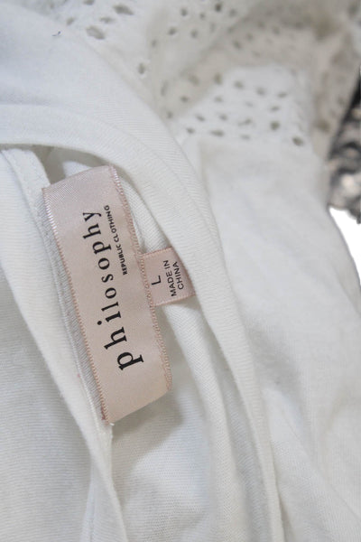 philosophy Womens Eyelet Short Sleeves Tee Shirt White Cotton Size Small