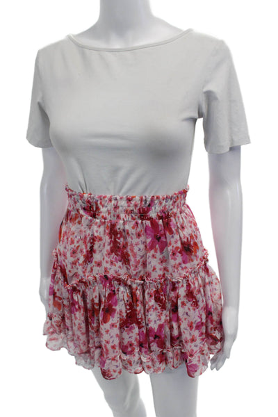 Misa Womens Elastic Waistband Floral A Line Skirt White Pink Size Extra Small