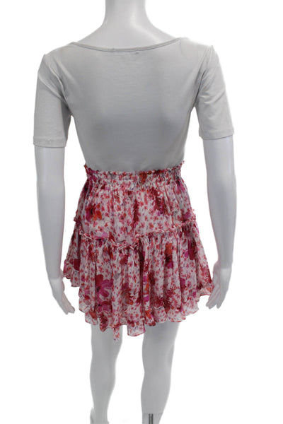 Misa Womens Elastic Waistband Floral A Line Skirt White Pink Size Extra Small