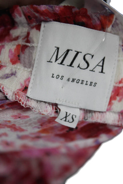 Misa Womens Elastic Waistband Floral A Line Skirt White Pink Size Extra Small