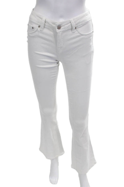 Tractr Blu Womens Zipper Fly Mid Rise Flare Leg Jeans White Denim Size 25