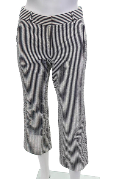 J Crew Womens Zipper Fly Mid Rise Straight Striped Pants White Gray Cotton 00