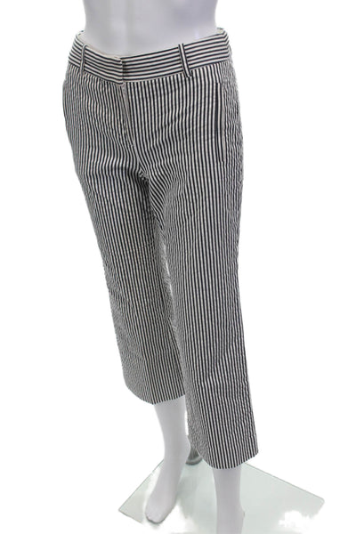 J Crew Womens Zipper Fly Mid Rise Straight Striped Pants White Gray Cotton 00