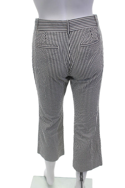 J Crew Womens Zipper Fly Mid Rise Straight Striped Pants White Gray Cotton 00