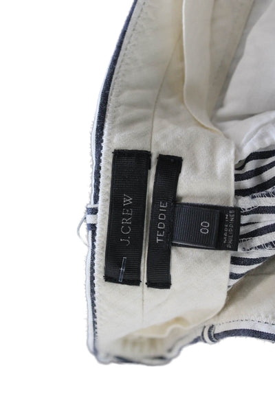 J Crew Womens Zipper Fly Mid Rise Straight Striped Pants White Gray Cotton 00