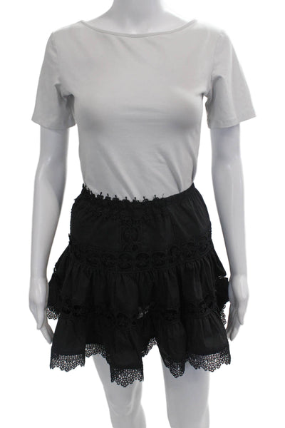 Were All Pretty Girls Womens Ibiza Lace Trim A Line Skirt Black Cotton Small