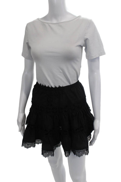 Were All Pretty Girls Womens Ibiza Lace Trim A Line Skirt Black Cotton Small