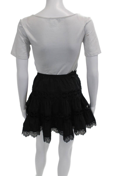 Were All Pretty Girls Womens Ibiza Lace Trim A Line Skirt Black Cotton Small