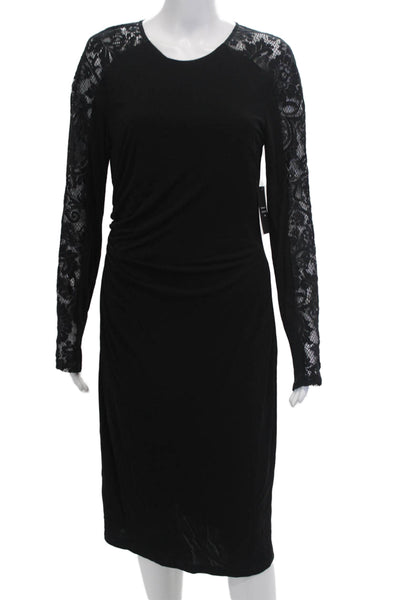 David Meister Womens Back Zip Lace Trim Knit Sheath Dress Black Size 12