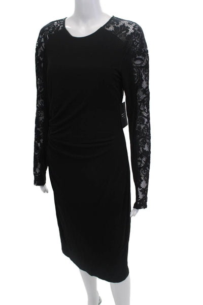 David Meister Womens Back Zip Lace Trim Knit Sheath Dress Black Size 12