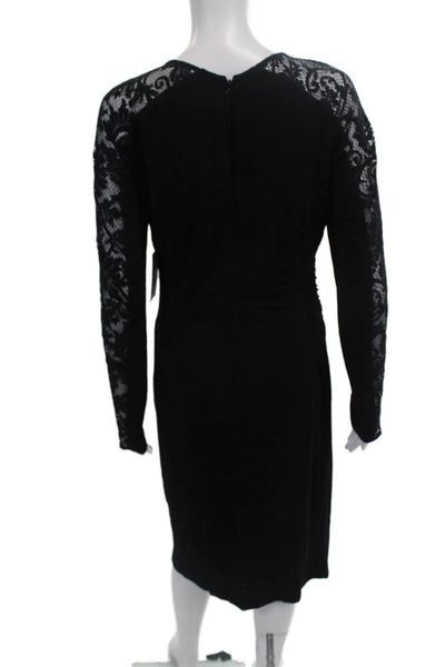David Meister Womens Back Zip Lace Trim Knit Sheath Dress Black Size 12