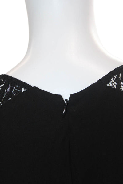 David Meister Womens Back Zip Lace Trim Knit Sheath Dress Black Size 12