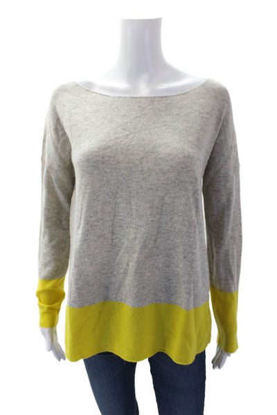 Vince Womens Cashmere Knit Boat Neck Color Block Long Sleeve Sweater Gray Size S