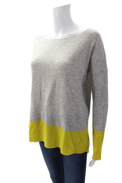 Vince Womens Cashmere Knit Boat Neck Color Block Long Sleeve Sweater Gray Size S