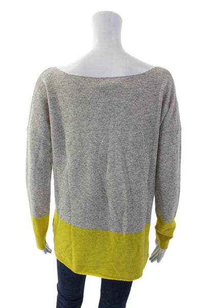 Vince Womens Cashmere Knit Boat Neck Color Block Long Sleeve Sweater Gray Size S