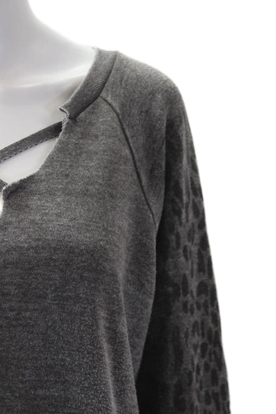 Vintage Havana Womens Cotton Animal Print Sweatshirt & Pants Set Gray Size M/L
