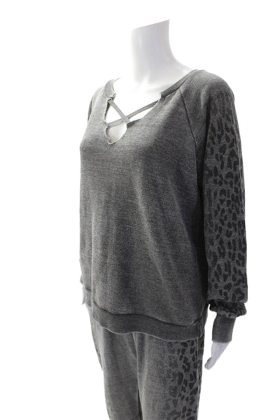 Vintage Havana Womens Cotton Animal Print Sweatshirt & Pants Set Gray Size M/L