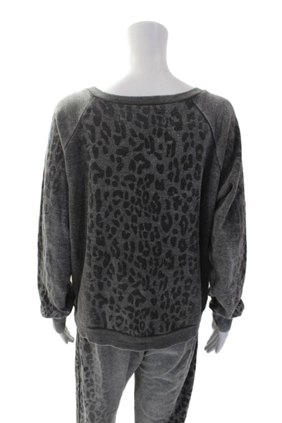 Vintage Havana Womens Cotton Animal Print Sweatshirt & Pants Set Gray Size M/L