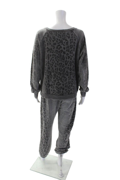 Vintage Havana Womens Cotton Animal Print Sweatshirt & Pants Set Gray Size M/L