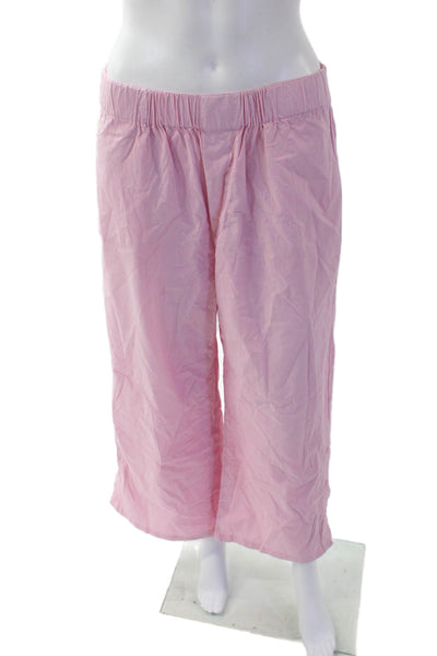 Monrow Womens Cotton Elastic Waist Wide Legged Pull On Pants Light Pink Size M