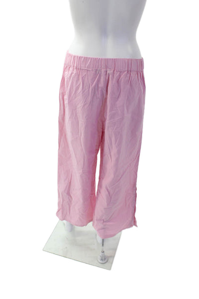 Monrow Womens Cotton Elastic Waist Wide Legged Pull On Pants Light Pink Size M