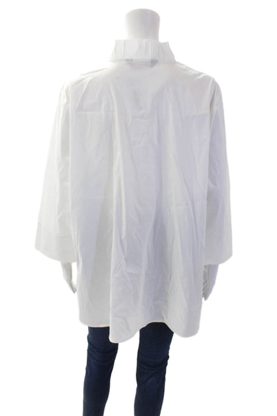 Ming Wang Womens Cotton Ruffled V-Neck Quarter Sleeve Tunic Top White Size L
