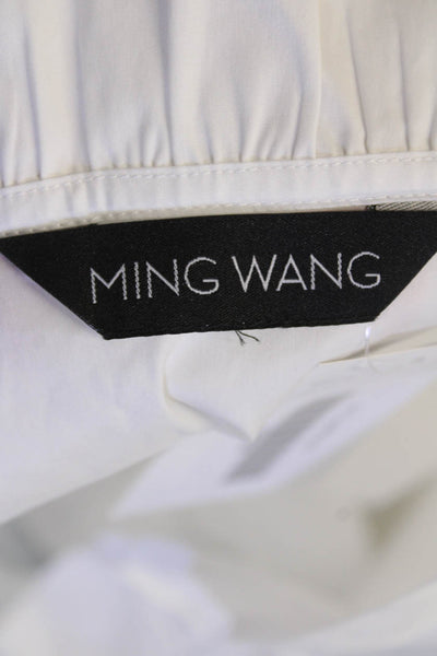 Ming Wang Womens Cotton Ruffled V-Neck Quarter Sleeve Tunic Top White Size L