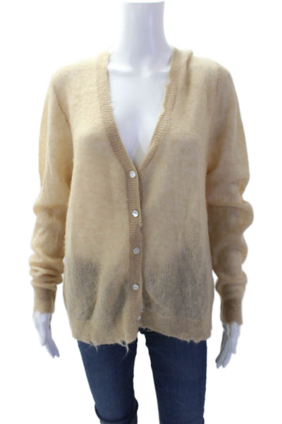 Zara Womens Wool Blend Distressed Long Sleeve Button Up Cardigan Brown Size L