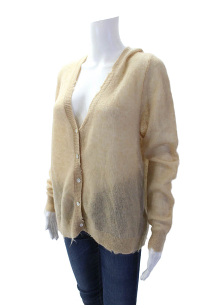 Zara Womens Wool Blend Distressed Long Sleeve Button Up Cardigan Brown Size L