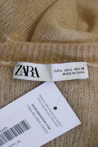 Zara Womens Wool Blend Distressed Long Sleeve Button Up Cardigan Brown Size L