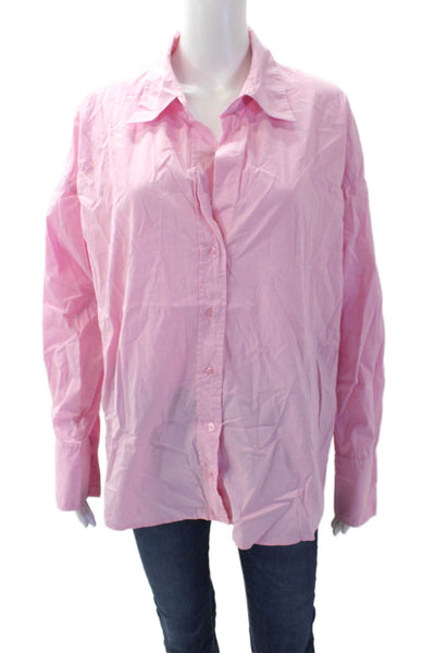 Monrow Womens Cotton Collared Long Sleeve Button Down Shirt Pink Size M